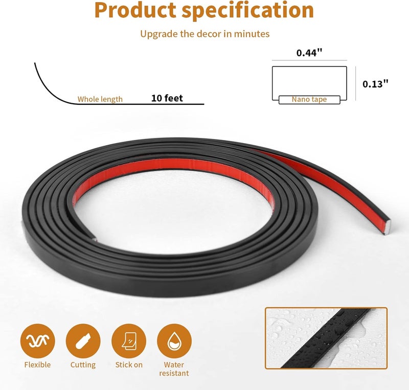 WOWSTAR 10 Ft Peel and Stick Trim, Molding Trim for Walls, Edges, Borders, Window Frames, Backsplash Tiles, Flexible and Self Adhesive Trim, Black - Image 5